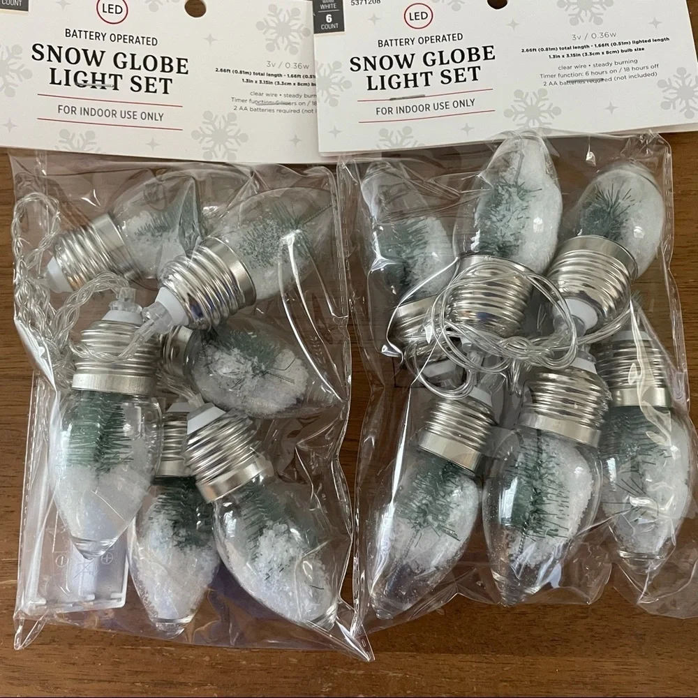2 NWT packages LED Christmas snow globe bulb light snow trees decor